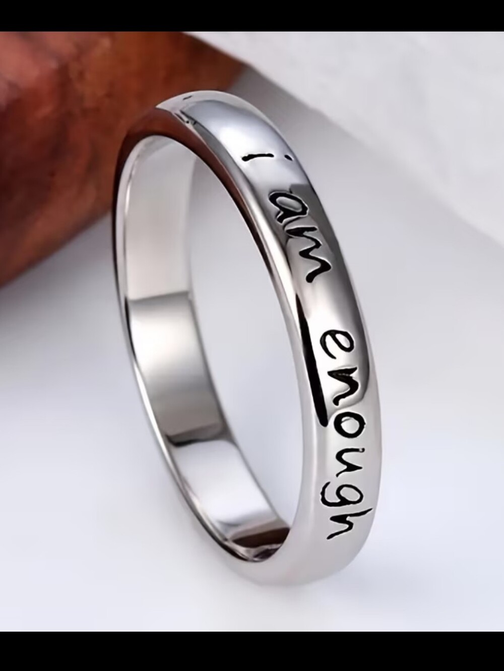 2/16🎈 Silver Stainless Steel "I Am Enough" Size 8 Ring
